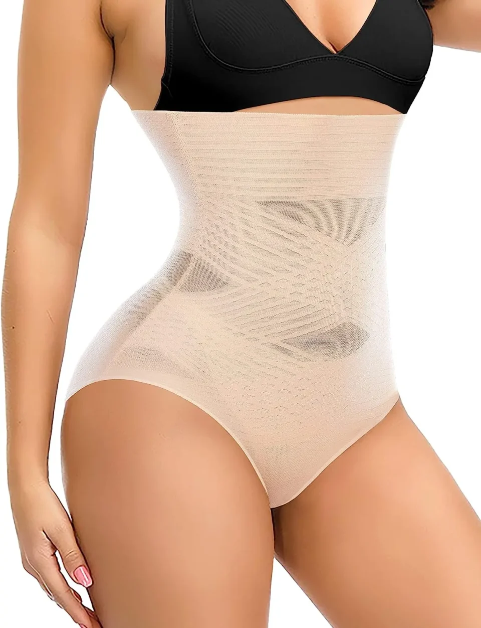 Majtki modelujące z wysokim stanem i strefami oddychającymi — Beżowy · 2XL