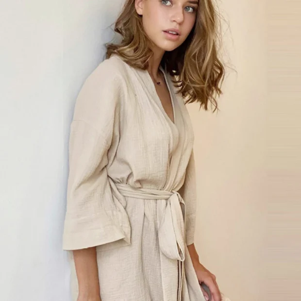 Šlafrok muślinowy z szerokim rękawem