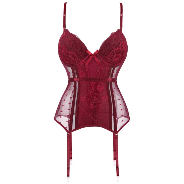 Koronkowy gorset z transparentnymi panelami i miseczkami push-up