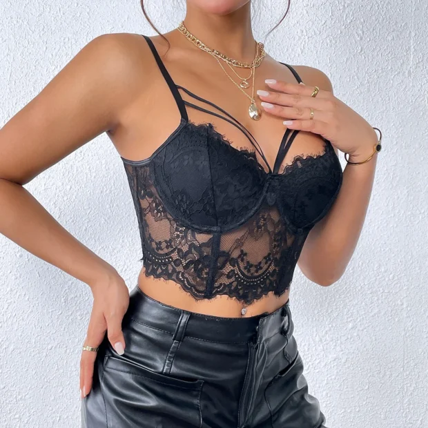 Koronkowy biustonosz longline z podwójnymi ramiączkami