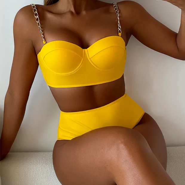 Dwuczęściowy kostium kąpielowy z usztywnianą górą i łańcuszkowymi ramiączkami