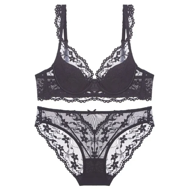 Koronkowy zestaw bielizny z kwiatowym wzorem