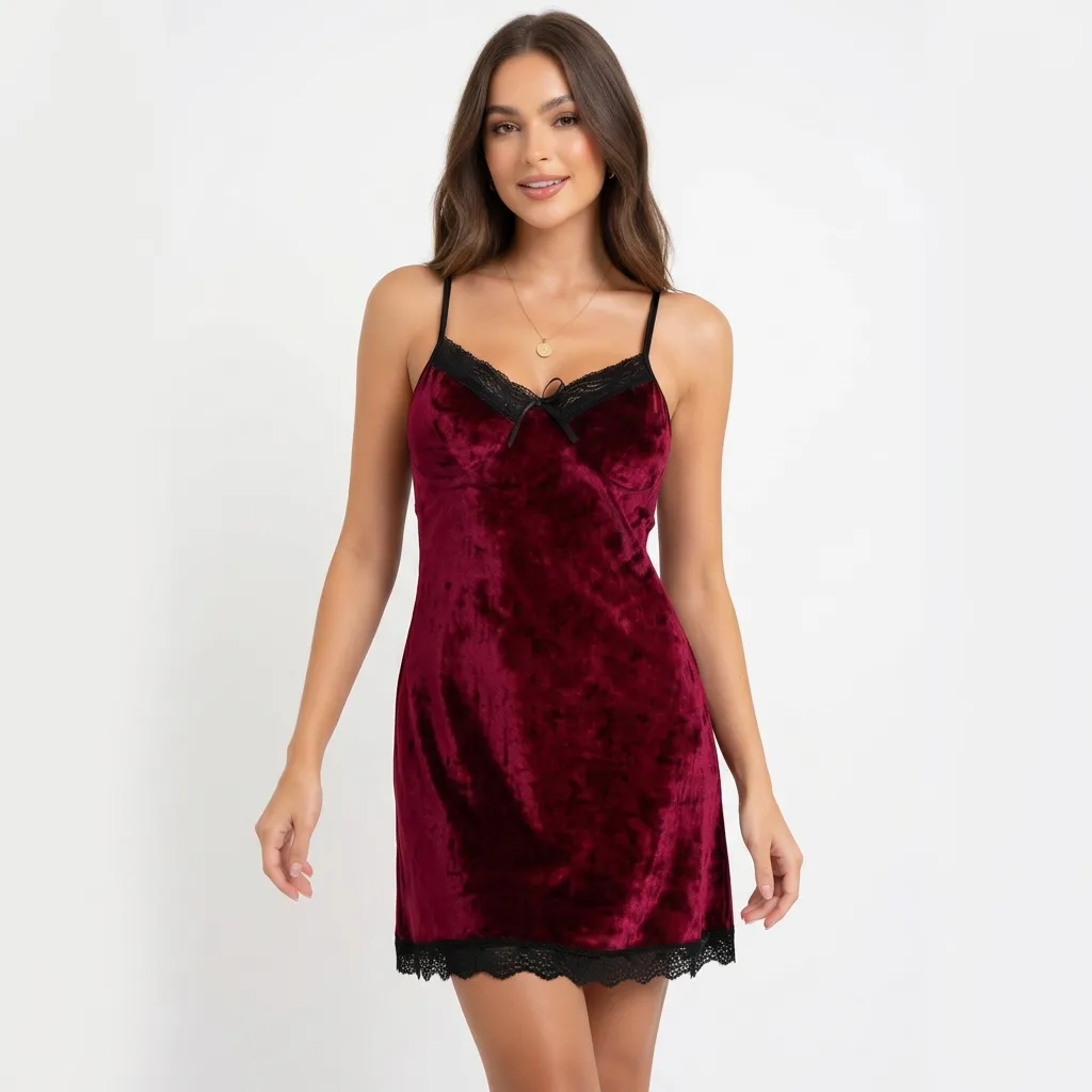 Welurowa koszula nocna z koronką